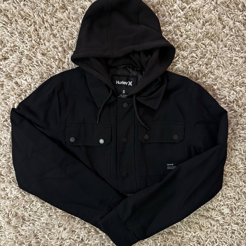 Hurley Men's Black Hooded Shirt Jacket